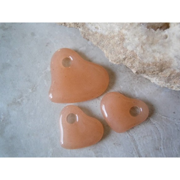 Light Pink Champagne Blush. Cast Glass Hearts. Handmade Pendant Bead Set. C-05 - Picture 1 of 5